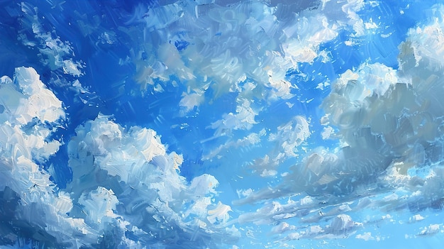 写真 雲と空の絵が水彩画に描かれています