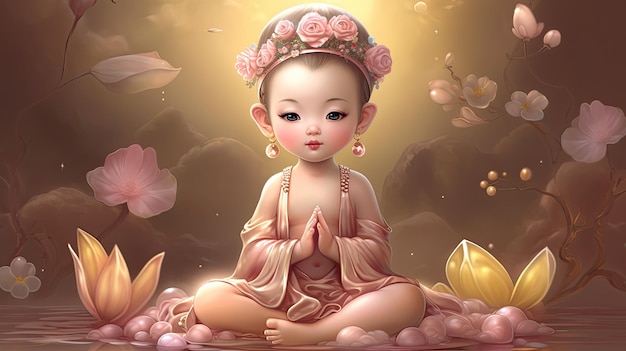 Фото Картина очень милого маленького бодхисаттвы гуаньинь