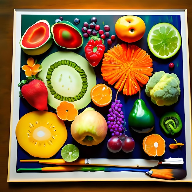 写真 果物と野菜で作られた色の絵画と