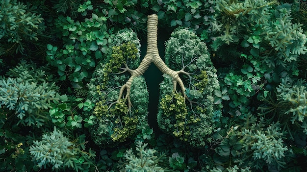 사진 청정 한 공기 가 호흡기 건강 에 중요 한 것 을 강조 하는 나무 로 묘사 된 한  의 폐