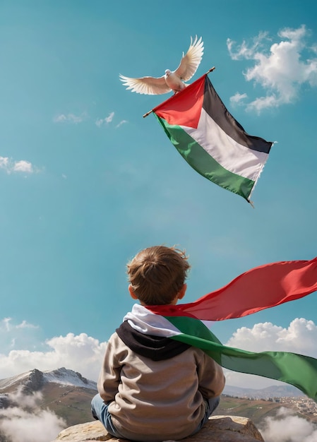 사진 팔레스타인 아이가 하늘을 바라보는 자유 평화