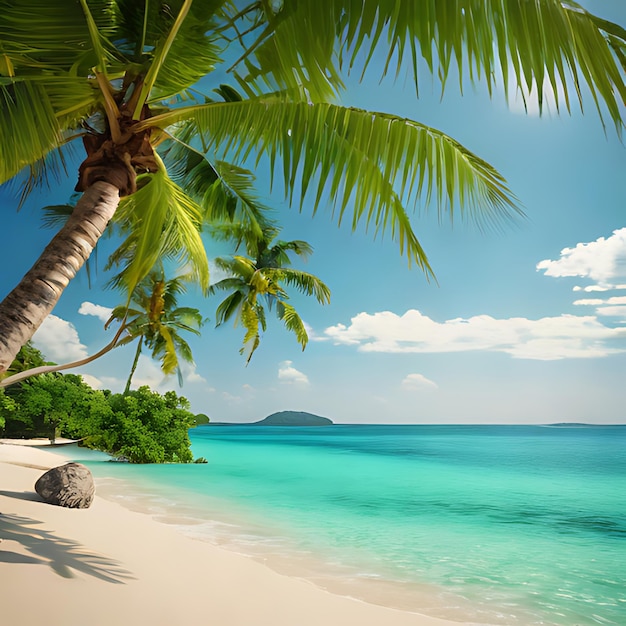 Фото Пальма на пляже с голубым небом и пальмой на заднем плане