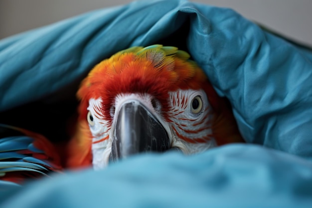 Фото Попугай, завернутый в одеяло
