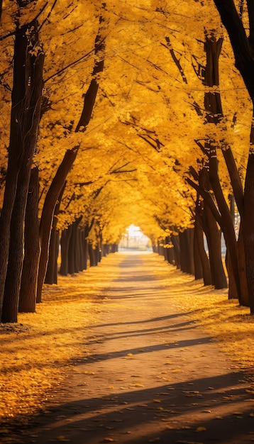 写真 秋には黄金色のプラタナスが生い茂る小道