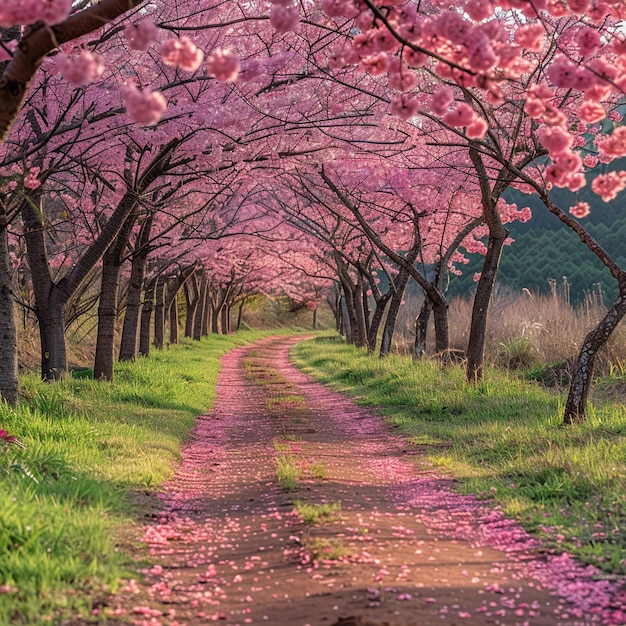 写真 桜が満開にいている道