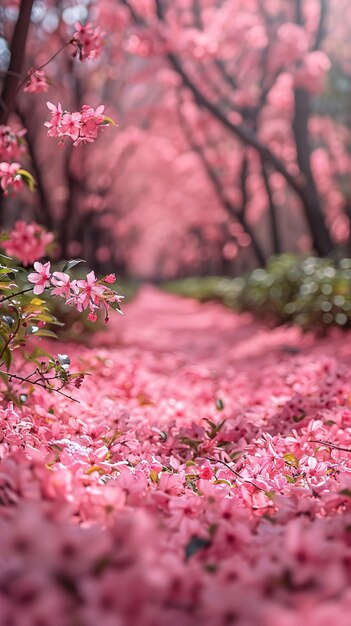Фото Дорога, выложенная вишневыми цветами в полном цвете
