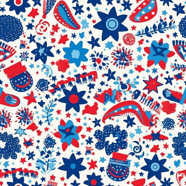 사진 별과 불꽃놀이를 가진 애국적인 패턴