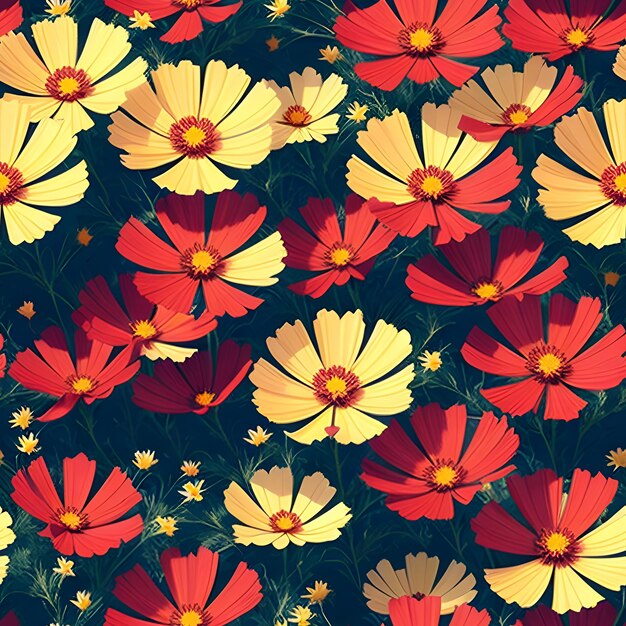 写真 中心が赤い黄色と赤の花の模様。