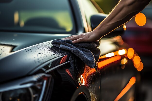 写真 車を掃除している人 ⁇