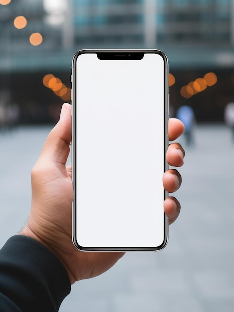 Фото Человек, держащий телефон с белым экраном, на котором написано iphone