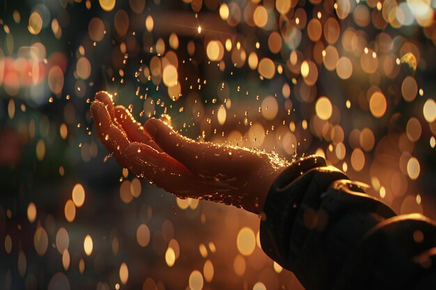 写真 雨を感じるために手を伸ばす人