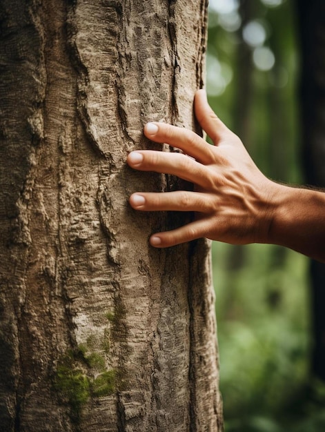 Фото Человек держит дерево перед лесом