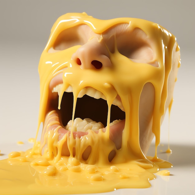 Фото Лицо человека покрыто расплавленной желтой жидкостью