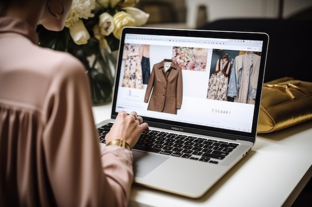 写真 ラップトップを使用してオンラインでファッションを閲覧したり買い物をしたりする人