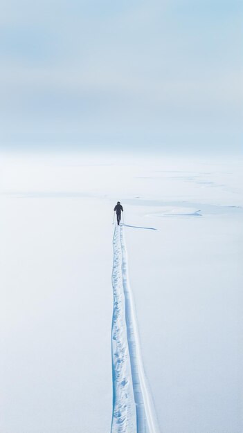 写真 雪に覆われた野原を歩いている人