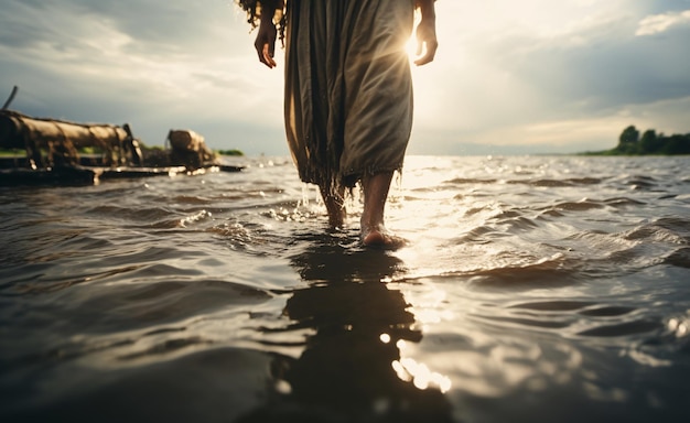 Фото Человек, идущий по воде