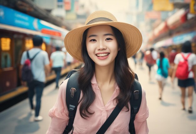 写真 写真に熱心な女の子 旅行者 アジアの観光客