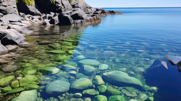 写真 岩の潮のプールと澄んだ水のビーチの写真