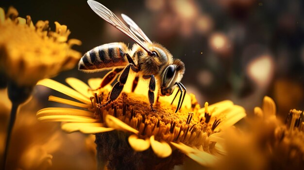 Фото Фотография крупного плана опыляющей пчелы