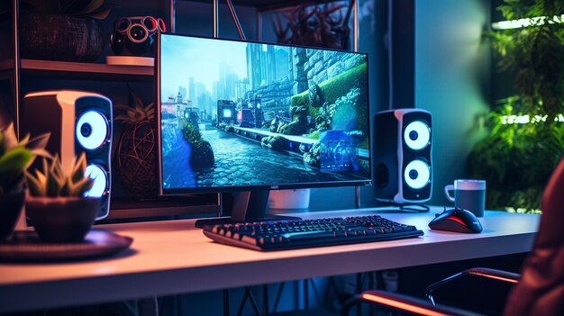 写真 ホームエンターテインメントセットアップのゲームpcの写真