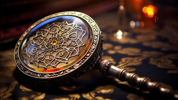 Фото Фото гипердетального снимка традиционного исламского ручного зеркала айна