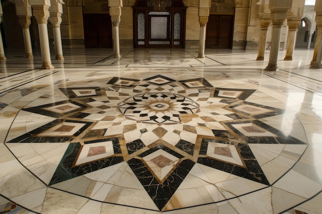 写真 大理石のモザイクの床に刻まれた複雑な幾何学的なモザイックのパターン ai generated