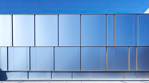 写真 清い青い空の背景の近代的な建築の正面の写真