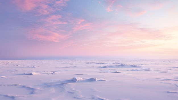 写真 凍った湖と柔らかいパステル色の空のツンドラの風景の写真