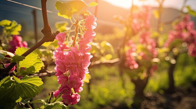 Фото Фотография виноградника весной с цветущими виноградниками