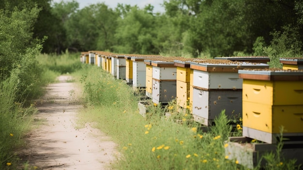 Фото Фото пчелиных ульев с пчелами, собирающими мед