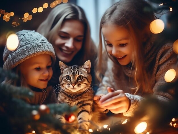 写真 クリスマスを祝う男の子と女の子の写真