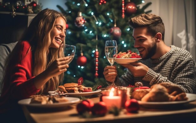 写真 クリスマスを祝う夕食をとっている女の子たちの写真