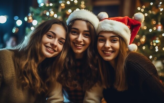 사진 크리스마스를 축하하는 소녀들의 셀피 사진