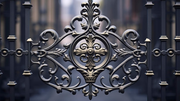 写真 ビクトリア朝時代の錬鉄製の門の装飾的な渦巻き模様の写真
