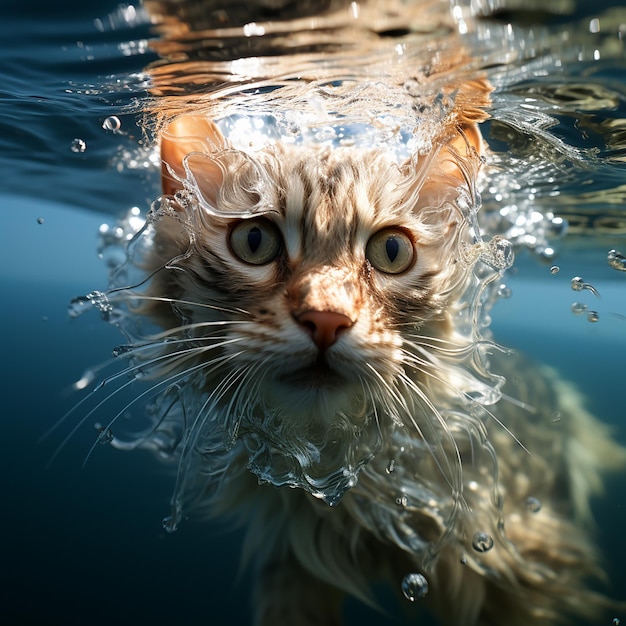 Фотография кошки, сделанная из воды в море.