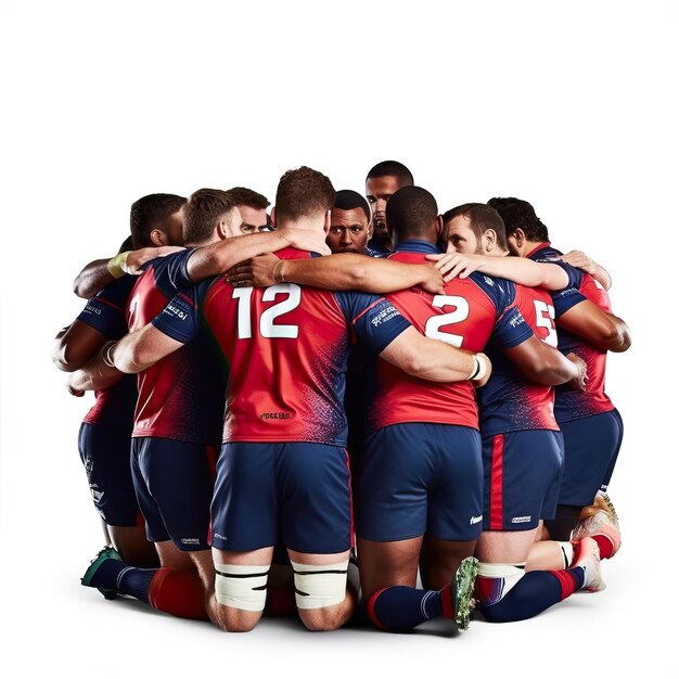 Фото Фотография команды по регби, обнимающей друг друга во время утомления