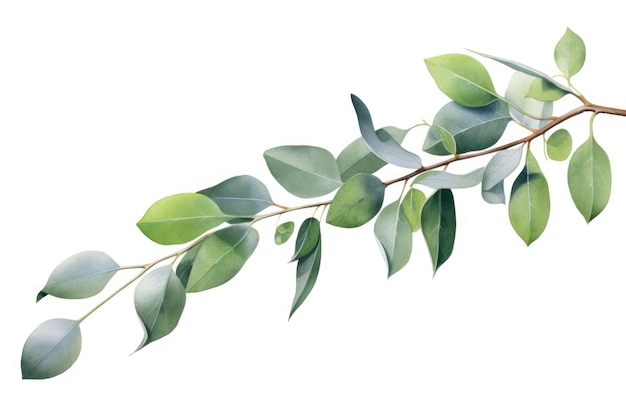 Фото Картина ветви с ярко-зелеными листьями на чистом белом фоне подходит для использования в различных дизайнерских проектах