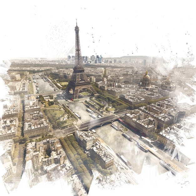 Фото Картинка города с картинкой башни в центре
