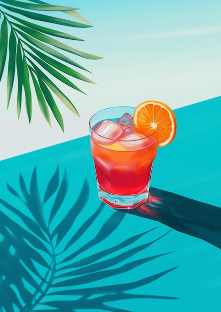 Фото Картинка коктейля и пальмового листа