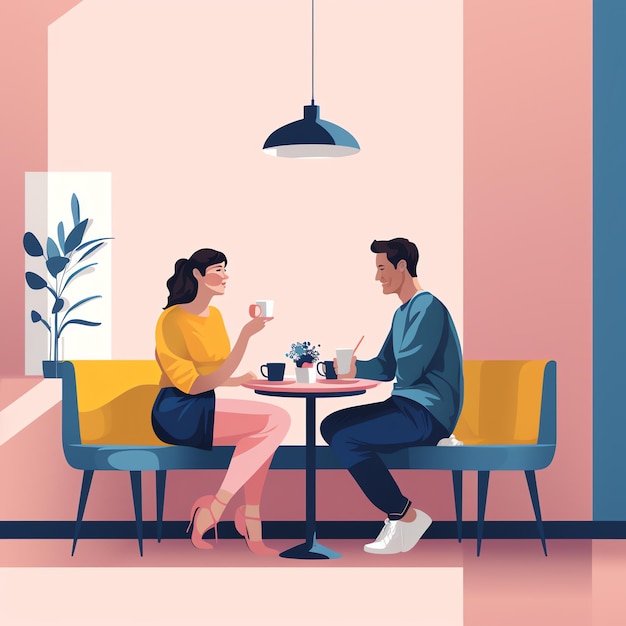 写真 カフェで会話をしているカップルの写真