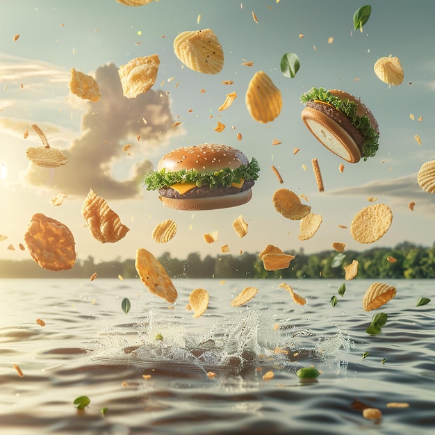 Фото Картинка гамбургера и чипсов со словом 