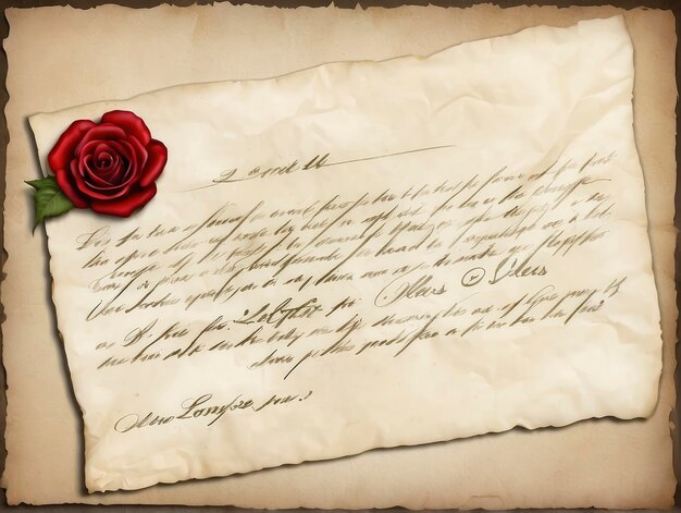 写真 その上にバラと手書きの手紙がある紙の塊