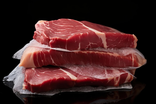 Фото Кусок сырого мяса на черном фоне