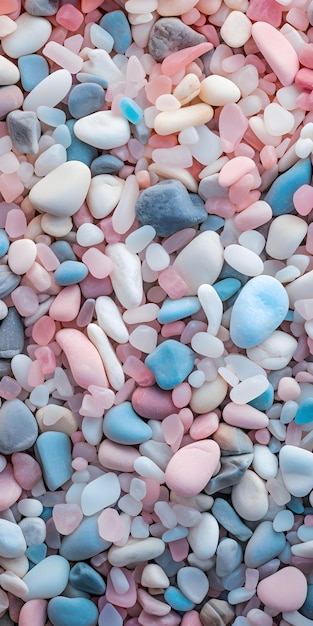 Фото Куча розовых и голубых камешков, один из которых - камень.