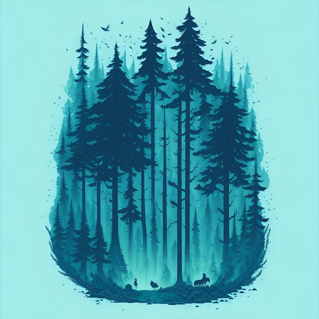 a_pine_forest_landscape_magic_tshirt_design_vibrant_pa