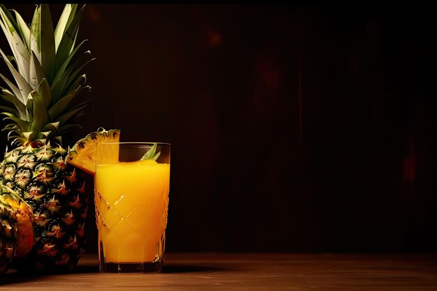 Фото Стакан ананасового сока с ананасом на нем