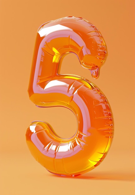 Фото Розовая и оранжевая цифра 6 висит на желтом фоне 3d рендеринг числа шрифт 5 обратный отсчет