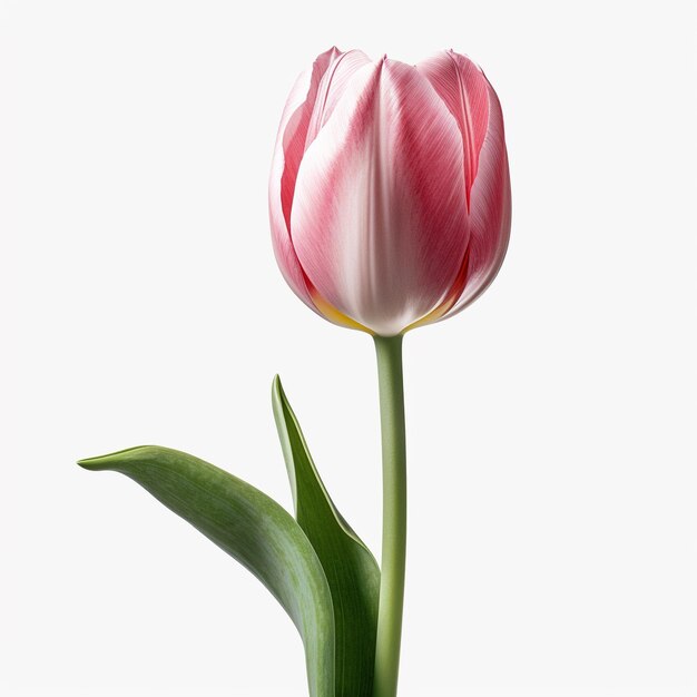 Фото Розово-белый тюльпан с желтой полосой внизу.