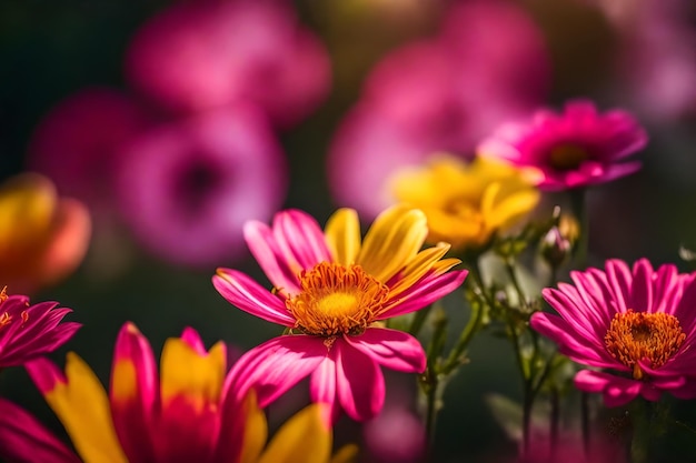 Фото Розовый и желтый цветок в углу картины