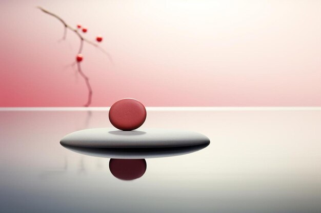 写真 ピンクのボールが赤い背景のテーブルの上にあります。